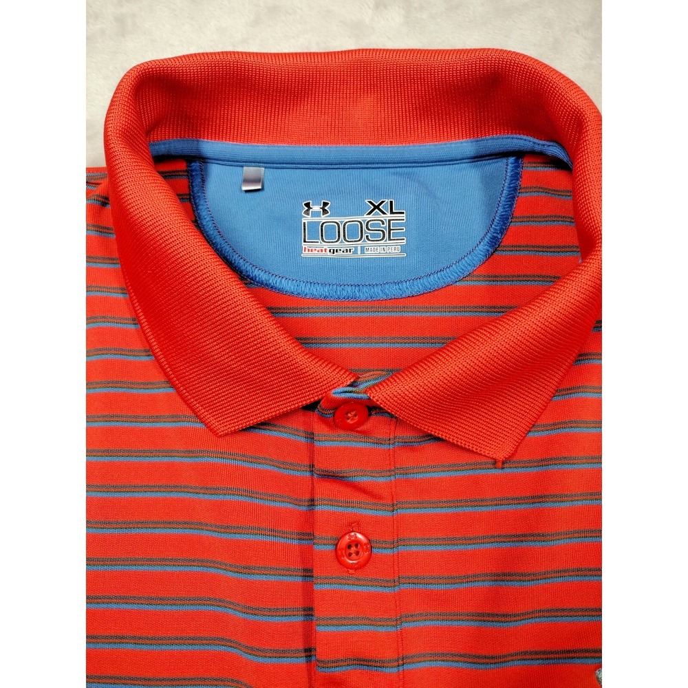 Under Armour Short Sleeve Men's Polo Size XL Heat Gear Striped Orange